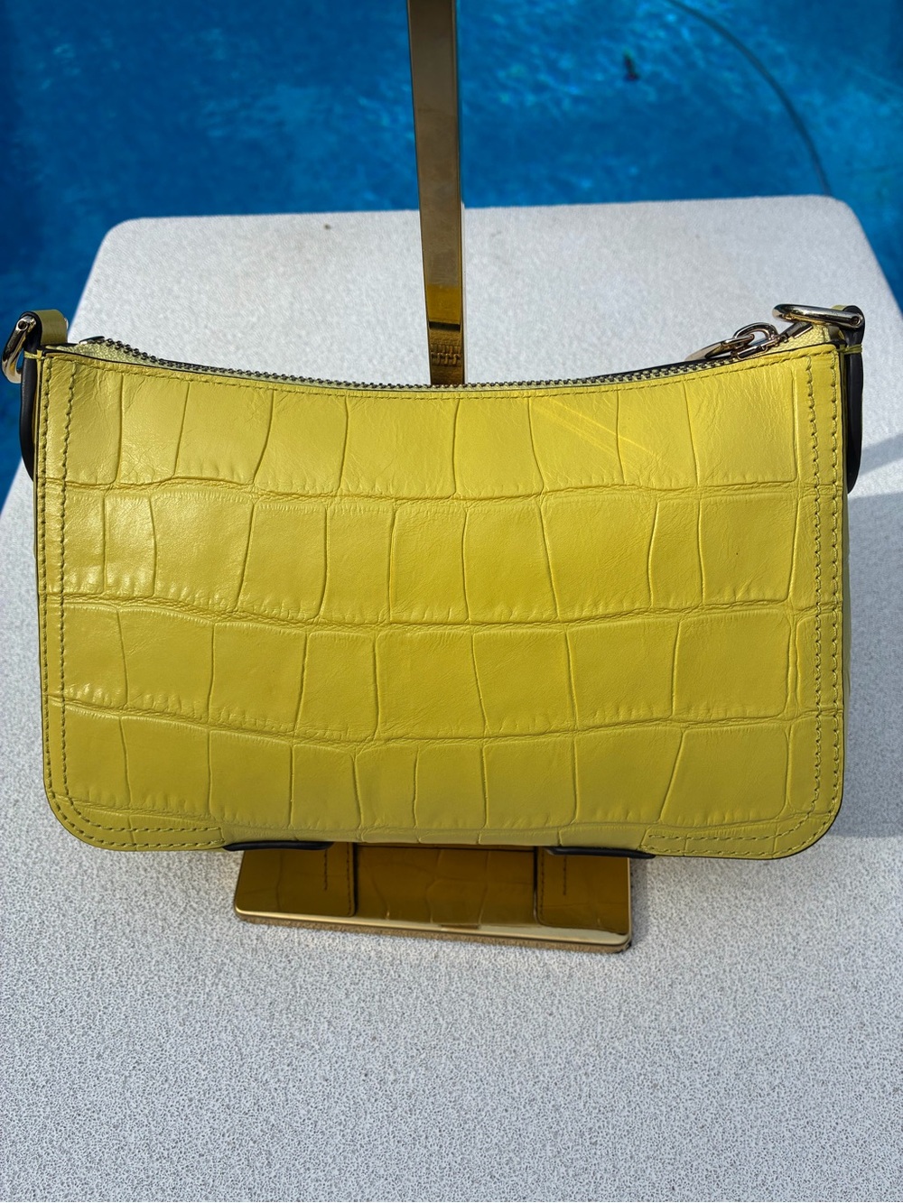 Furla Atena S Crossbody Yellow Croc Embossed Bag+2 Straps+Dust Bag - Picture 6 of 16